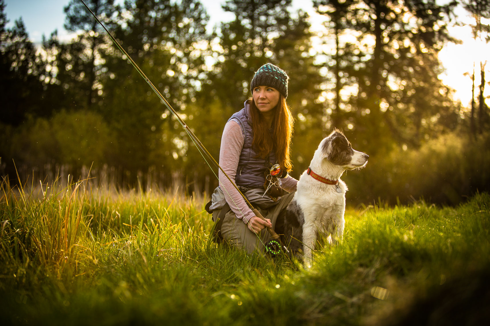 Portrait of Flyfishing Woman with Dog