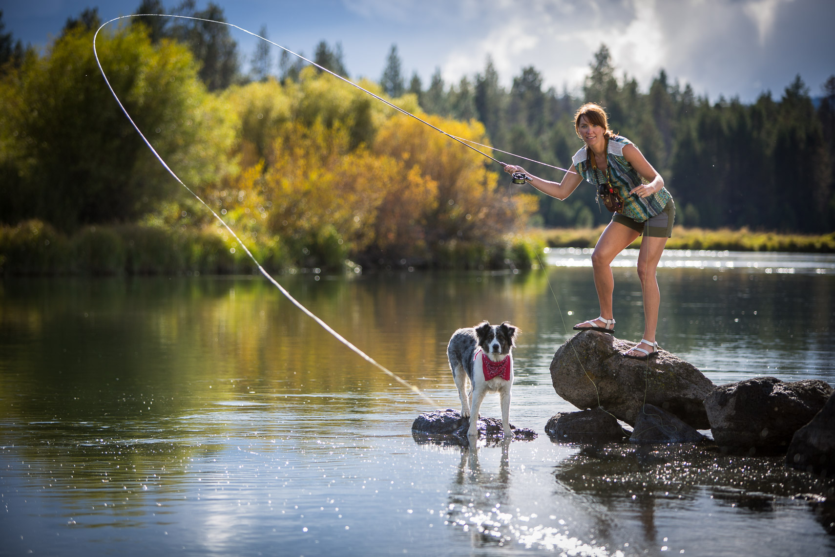 Flyfishing with Dog on the Deschutes River of Oregon